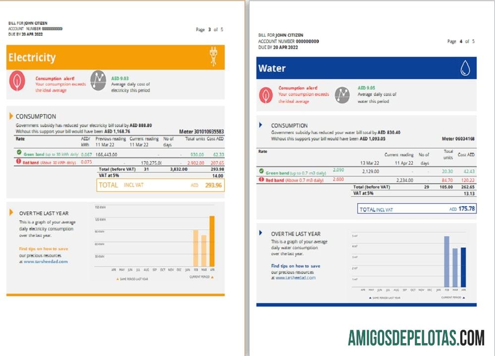 realista Modelo de conta de serviços públicos Sharjah Al Ain Distribution Co. em Word e PDF (5 páginas) 3 4
